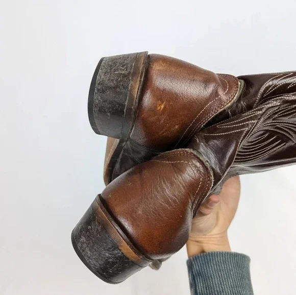 Laredo Vintage Mens 10 D Leather Western Cowboy Boots  Pointed Toe Embroidered - Picture 6 of 16